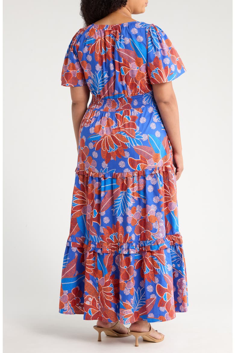 Amazonia Floral Tiere Cotton Maxi Dress, Alternate, color, BLUE/ BURGUNDY