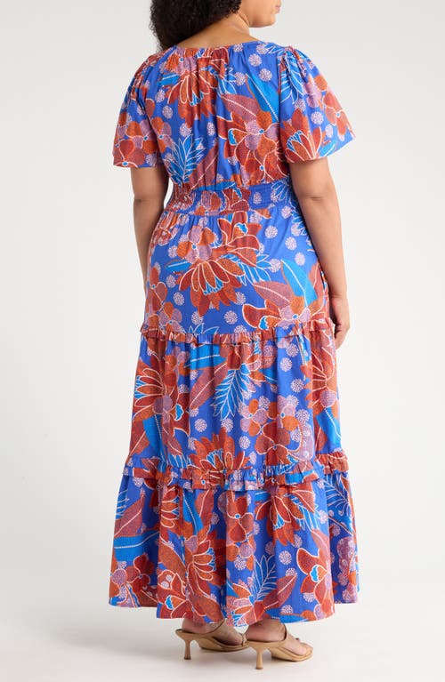 Sugarlips Amazonia Floral Tiere Cotton Maxi Dress In Burgundy