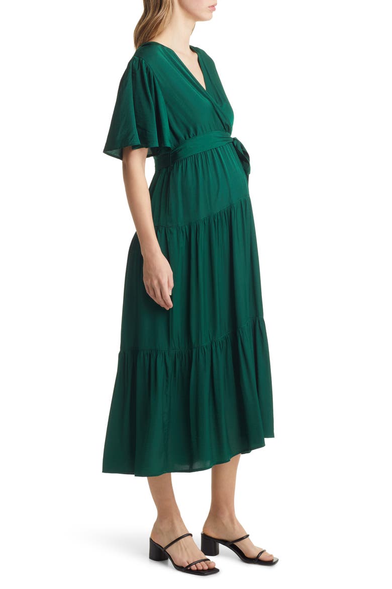 Crossover Faux Wrap Maternity Maxi Dress, Alternate, color, GREEN