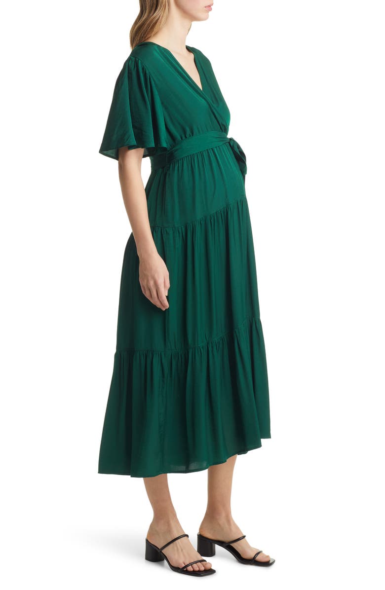 Angel Maternity Crossover Faux Wrap Maternity Maxi Dress, Alternate, color, Green