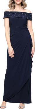 Alex Evenings Beaded Off the Shoulder Jersey Gown
