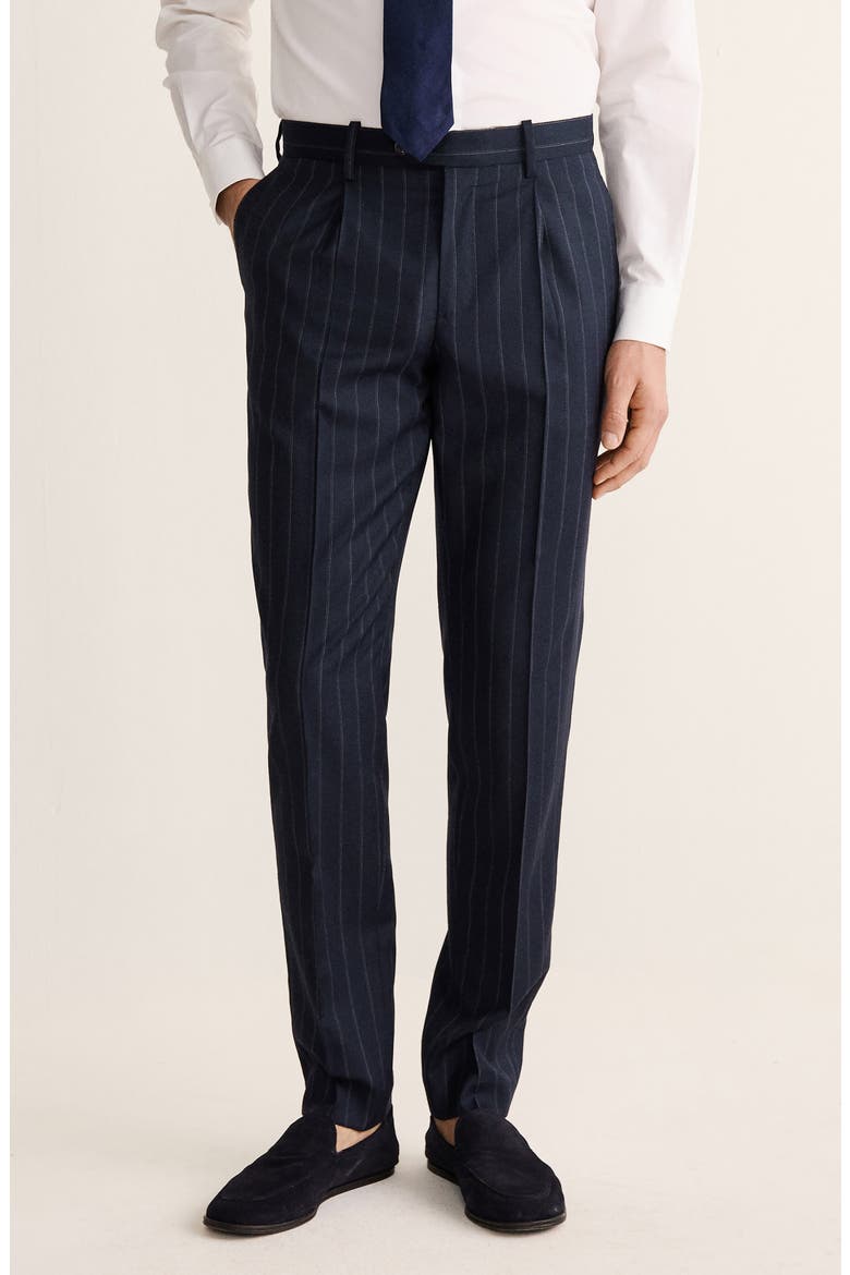 Venice Chalk Stripe Slim Fit Virgin Wool Pants, Main, color, NAVY