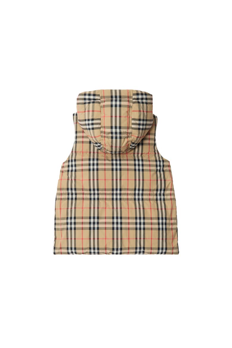 Check Nylon Puffer Gilet, Alternate, color, Sand beige
