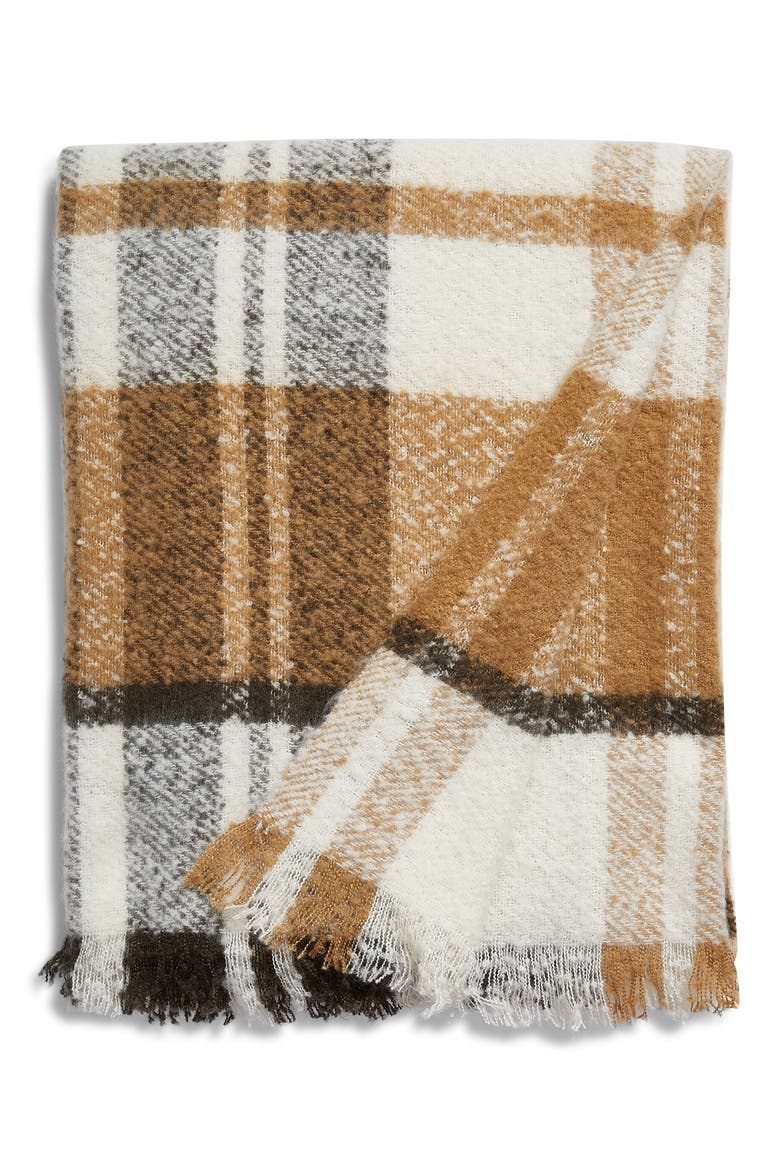 Lawson Plaid Throw Blanket, Main, color, TAN TANNIN LAWSON PLAID