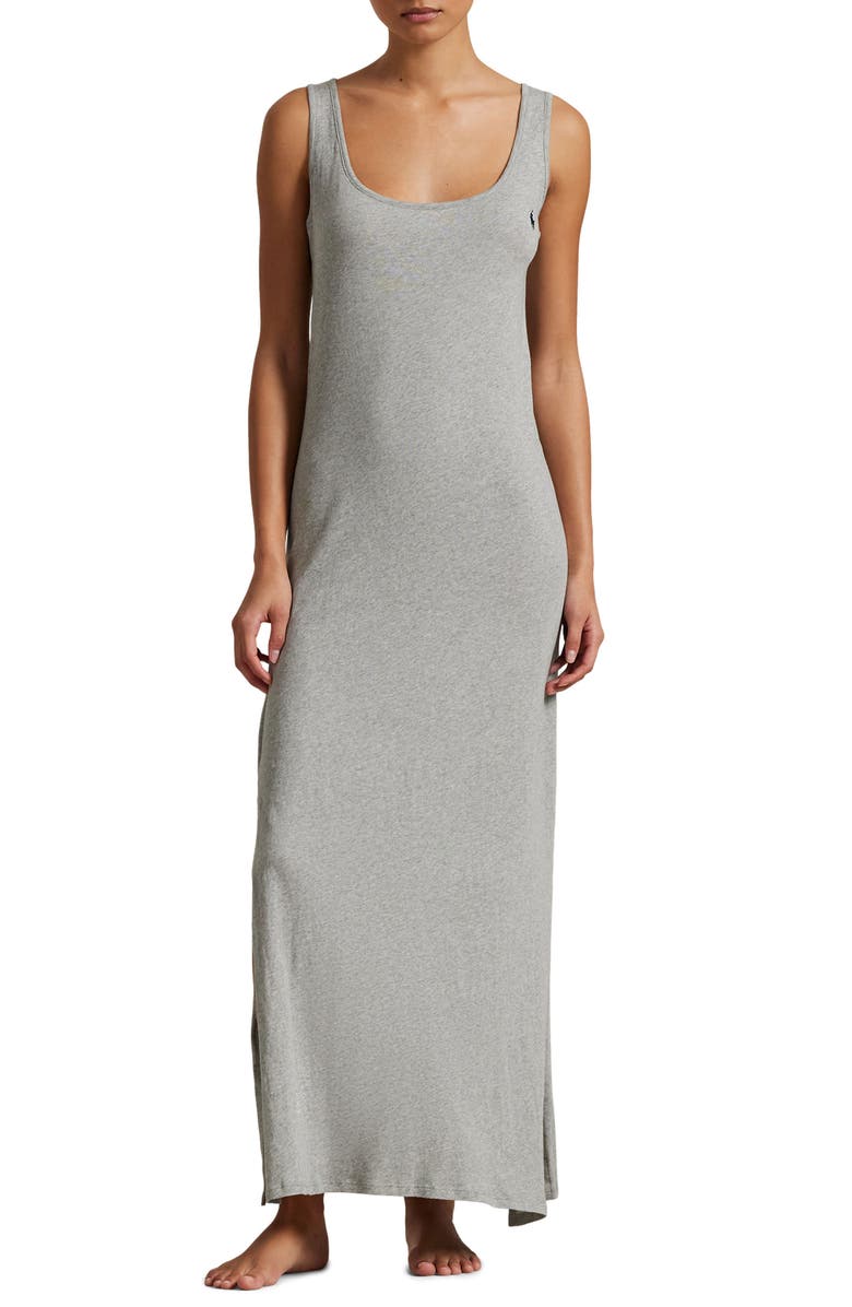 Polo Ralph Lauren Scoop Neck Sleeveless Cotton Nightgown, Main, color, Heather Grey
