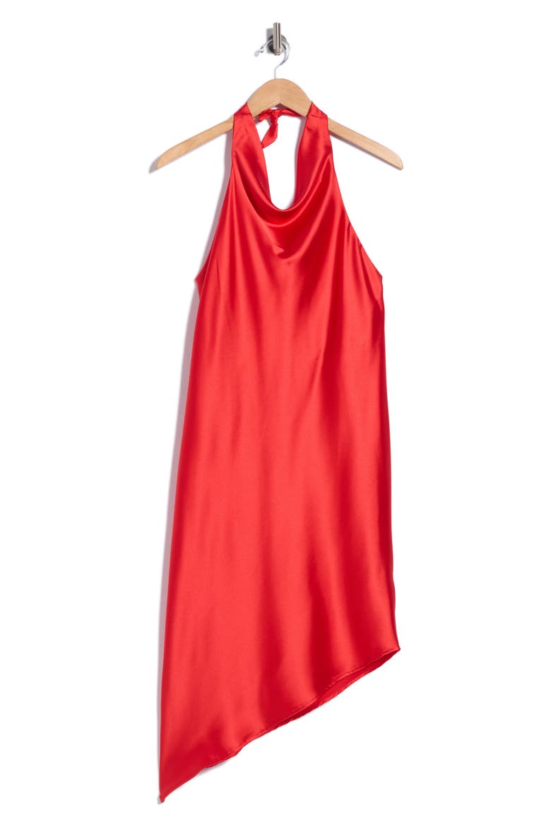 Asymmetric Satin Halter Dress, Alternate, color, RED