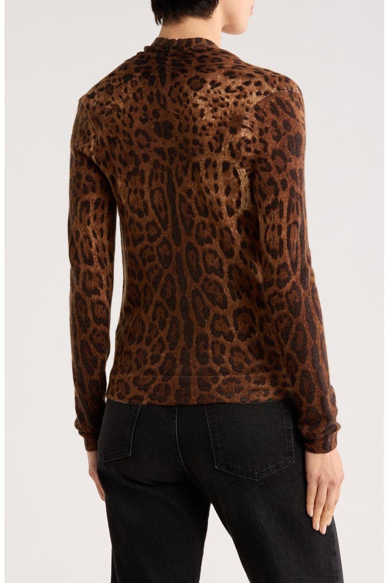 Leopard Print Faux Wrap Wool Cashmere Blend Sweater, Alternate, color, BRN