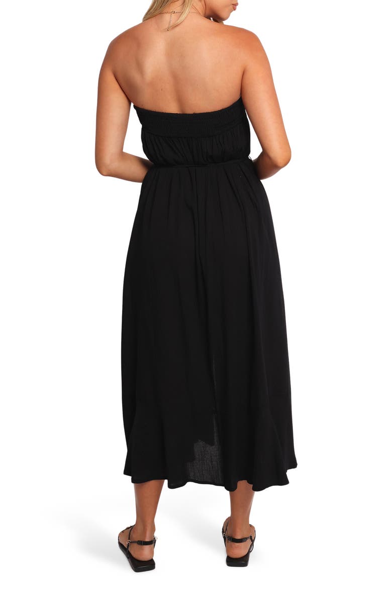 Nerea Strapless Linen & Cotton Dress, Alternate, color, BLACK