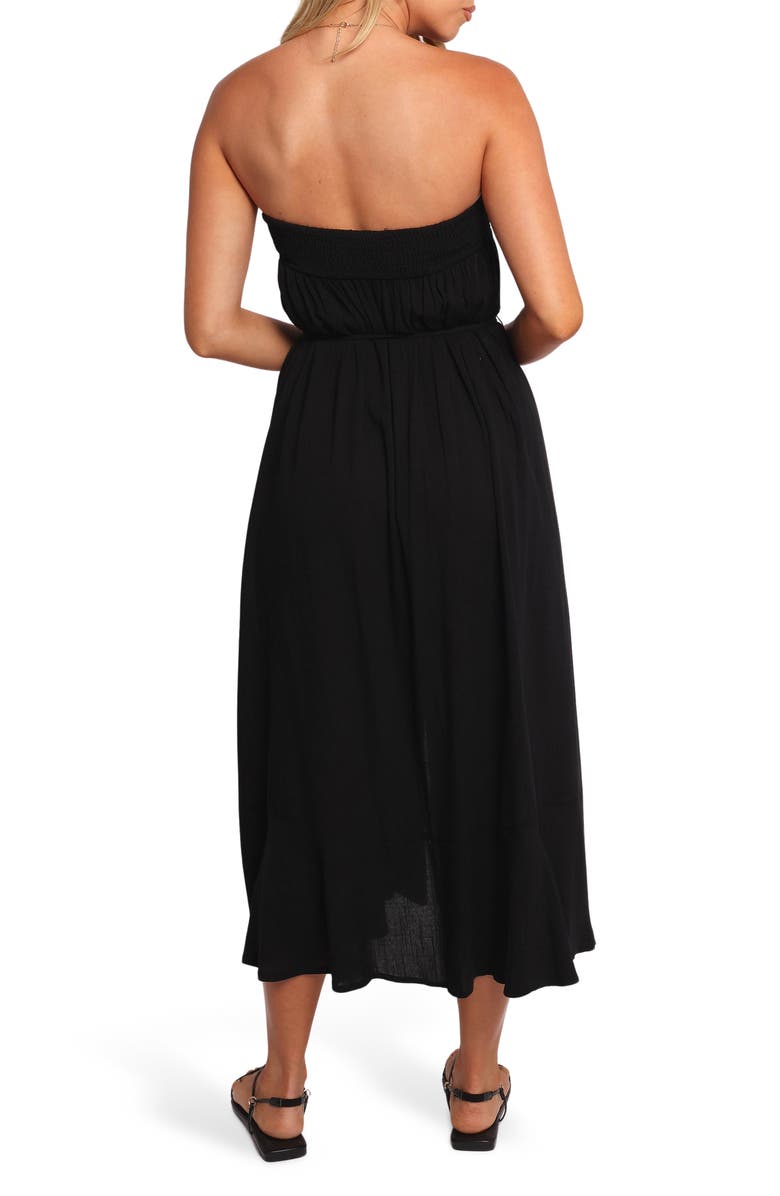 Petal & Pup Nerea Strapless Linen & Cotton Dress, Alternate, color, Black