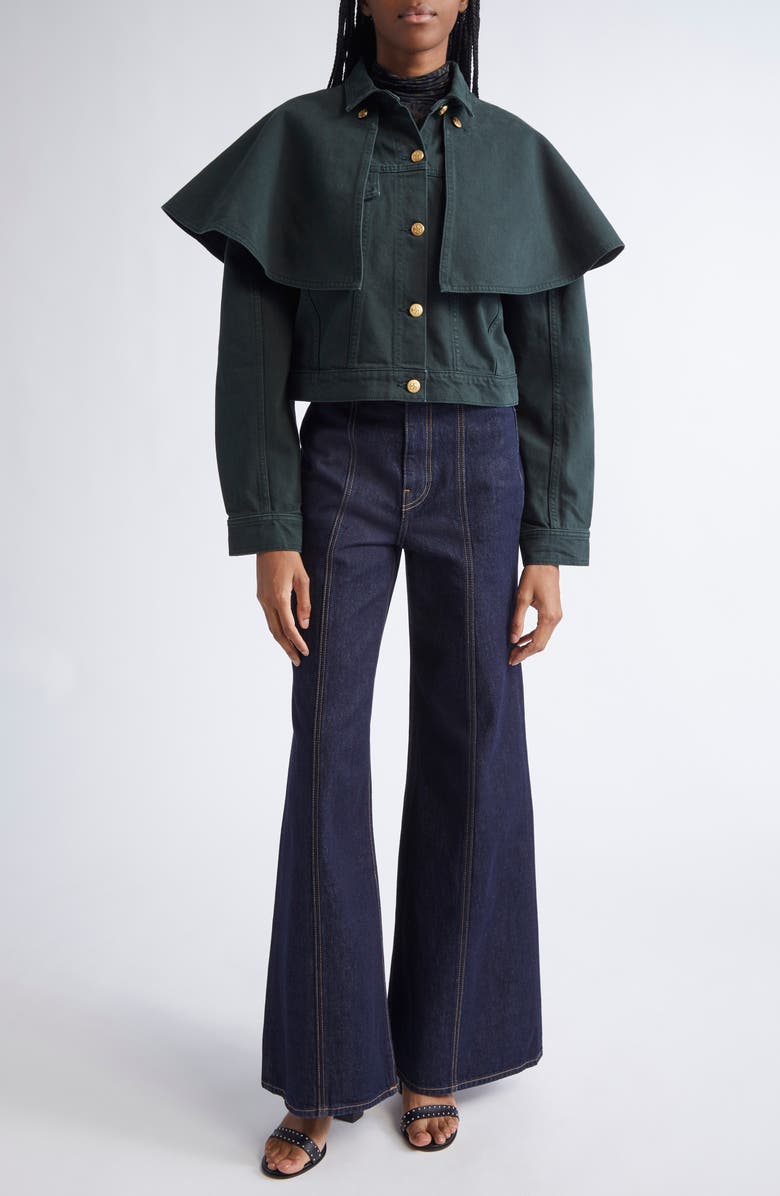 Ulla Johnson The Agata Cape Denim Jacket, Alternate, color, Hunter