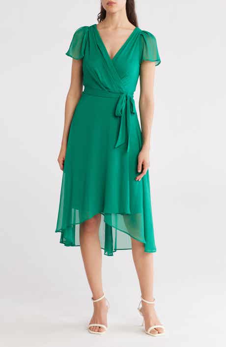 DKNY Flutter Sleeve Faux Wrap Midi Dress