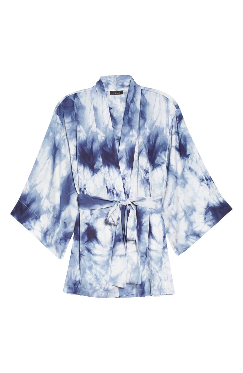 Natori Women's Sora Tie Dye Satin Robe, Alternate, color, Indigo