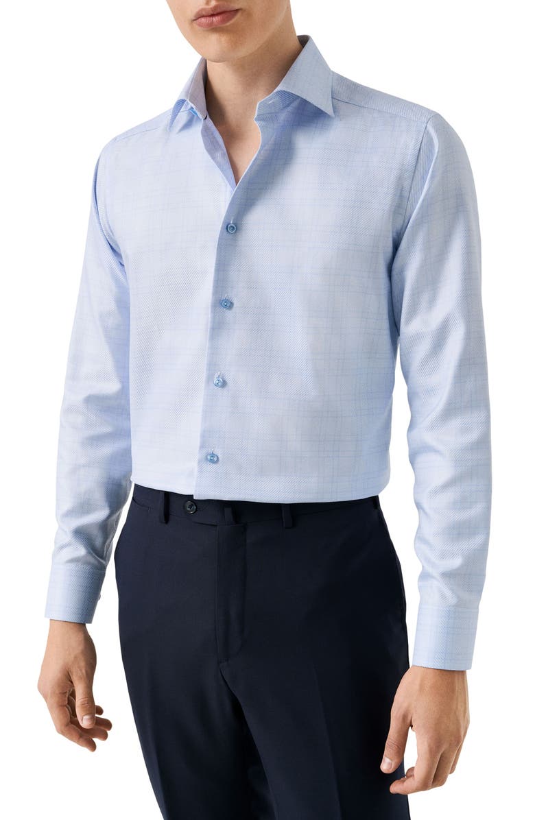 Eton Slim Fit Check King Twill Dress Shirt, Main, color, Light Blue