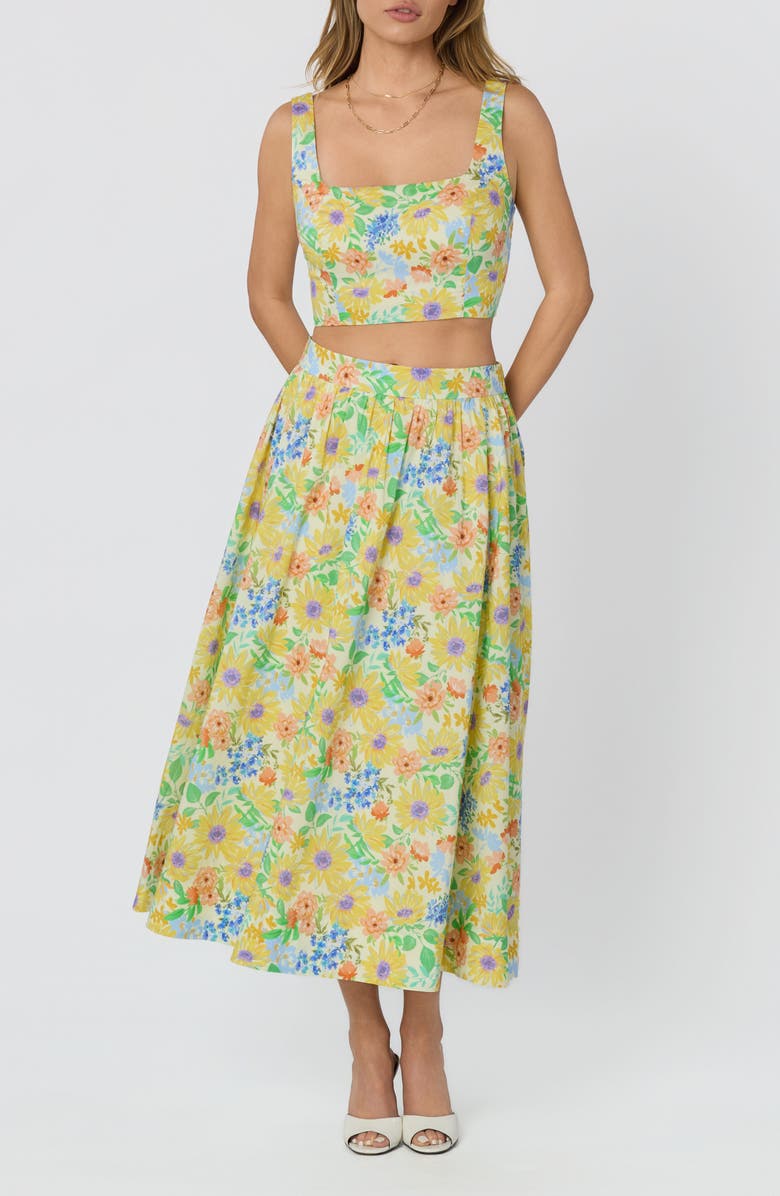 ASTR the Label Jolie Floral Print Midi Skirt, Alternate, color, Yellow Multi Floral