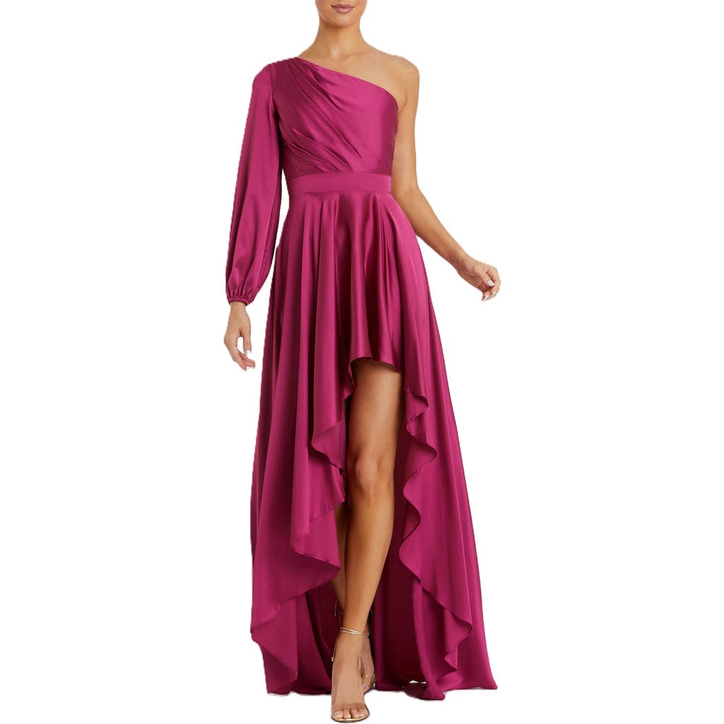 Mac Duggal High Low One Shoulder Flowy Gown In Berry