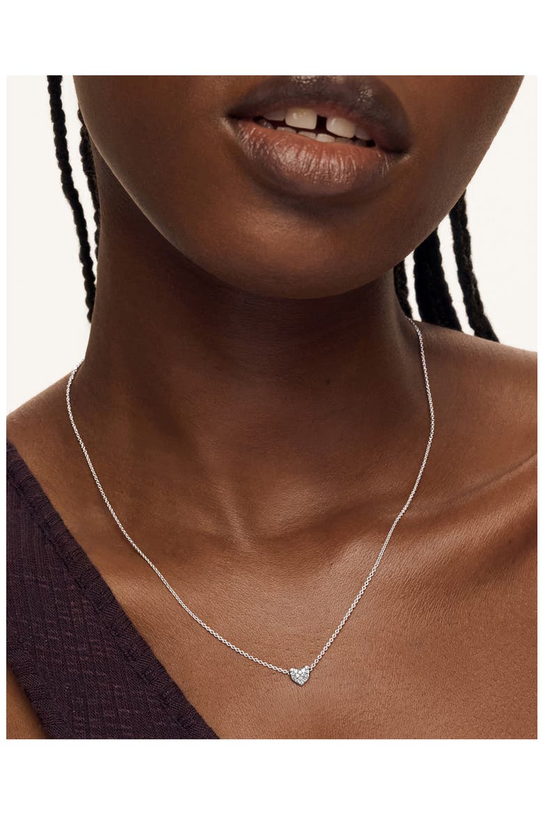 Lab-Created Diamond Heart Charm Necklace, Alternate, color, STERLING SILVER