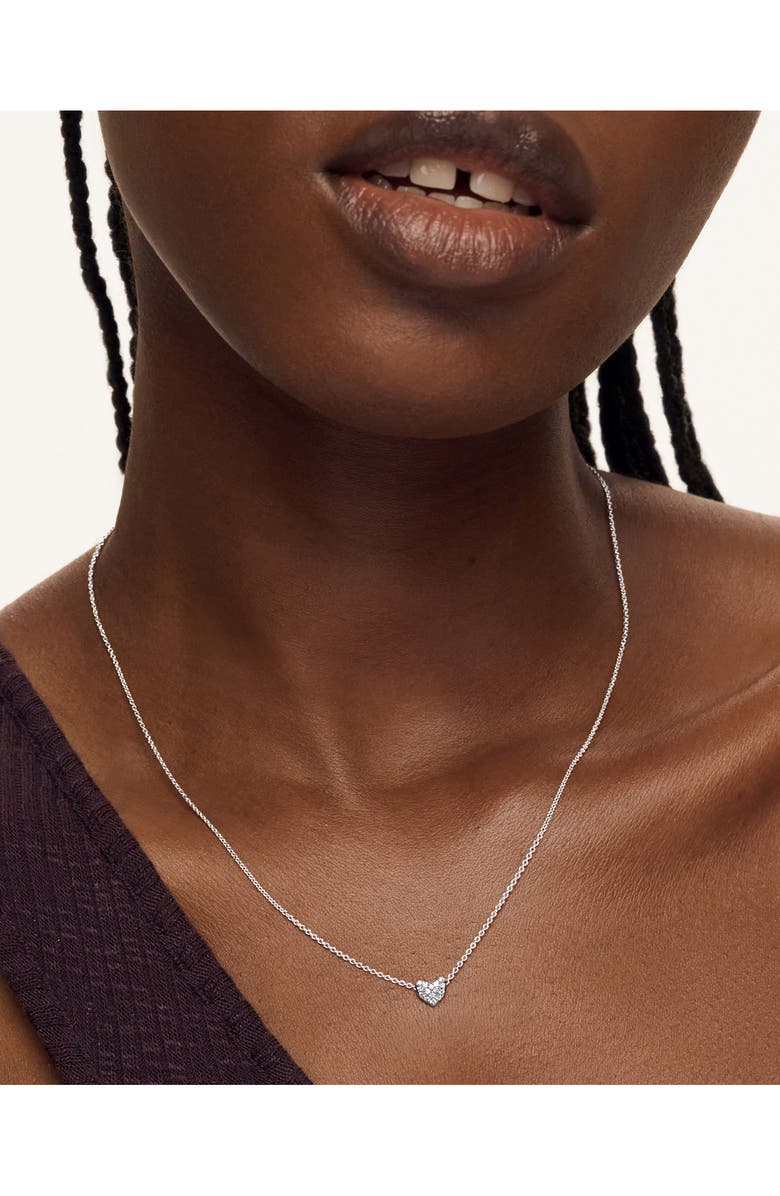 Monica Vinader Lab-Created Diamond Heart Charm Necklace, Alternate, color, Sterling Silver