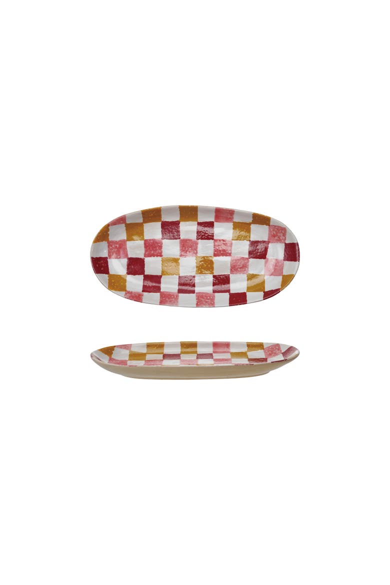 Oval Hand-Painted Stoneware Platter, Main, color, Red
