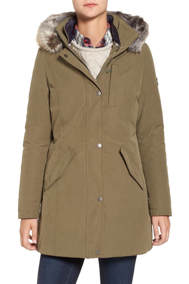 Epler Faux Fur Trim Waterproof Parka, Main, color, SEAWEED