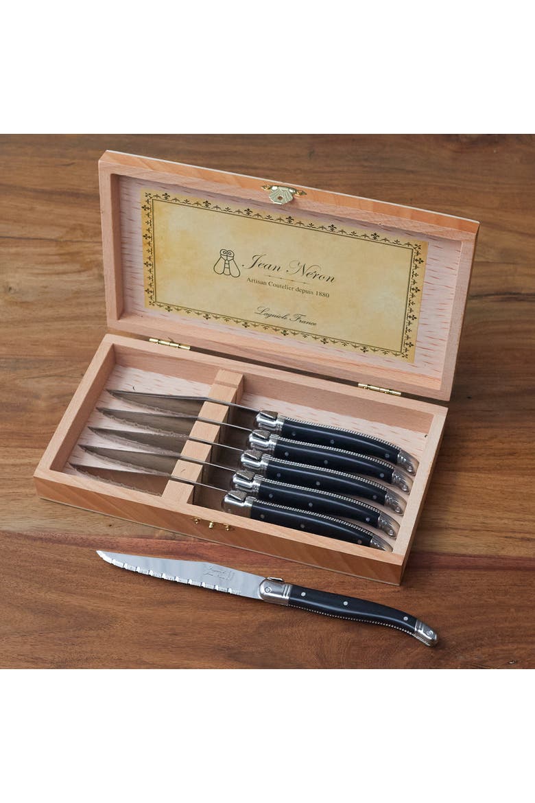 6 Piece Steak Knife Set in Wood Presentation Box, Alternate, color, Natural
