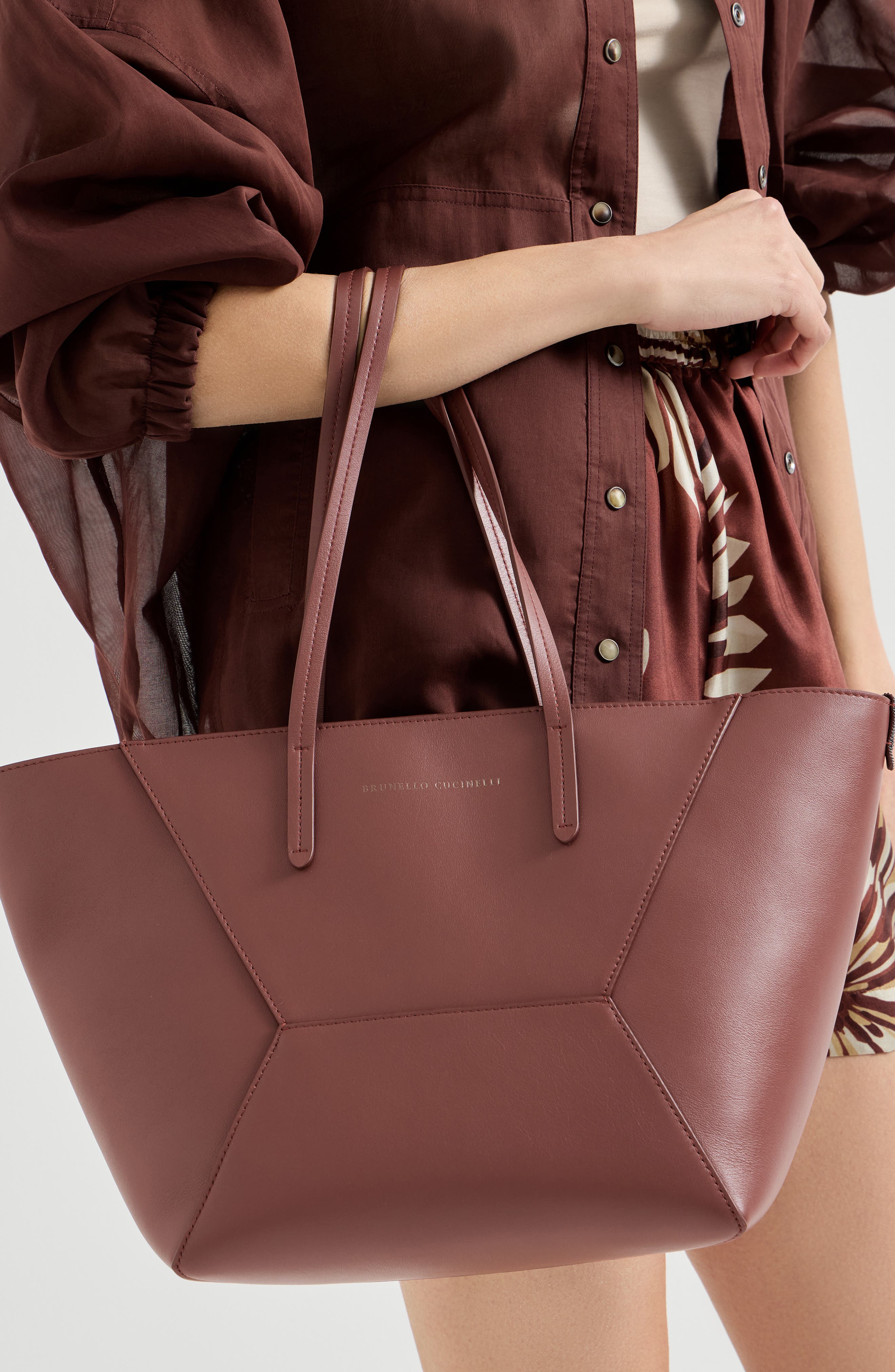 Brunello Cucinelli Calfskin small BC Duo bag, Alternate, color, Firebrick