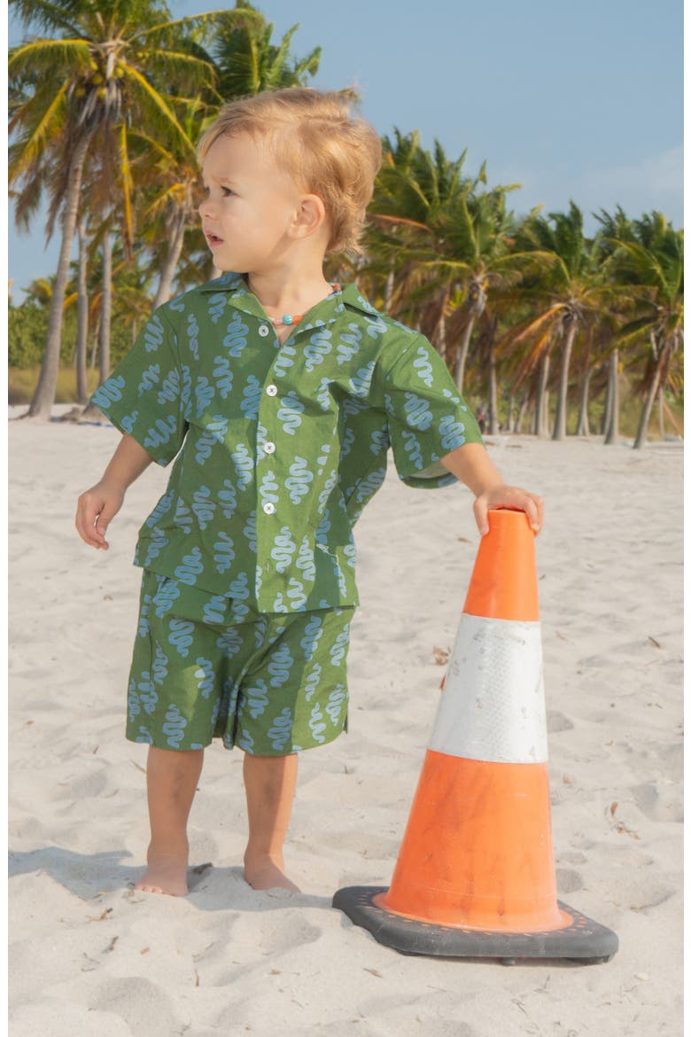Kids' Cobra Cool Print Camp Shirt & Shorts Set, Alternate, color, GREEN