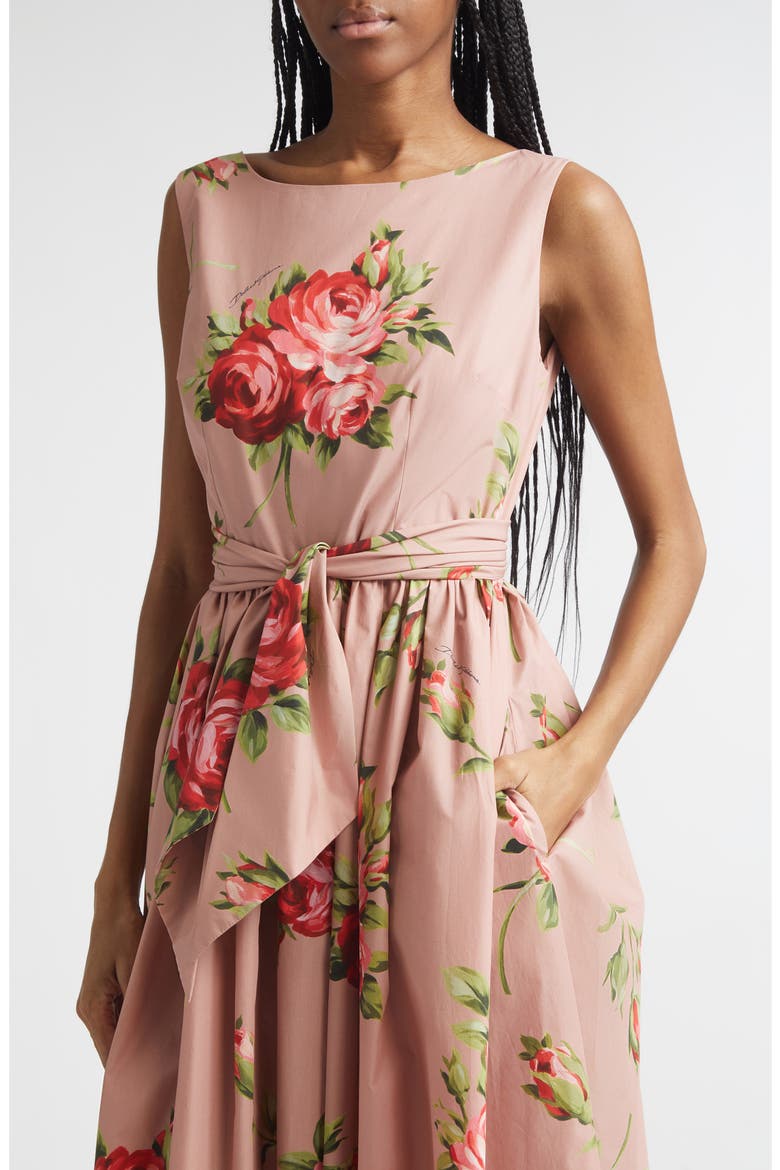Rose Bouquet Print Gathered Cotton Poplin Dress, Alternate, color, BOUQUET ROSE F.ROSA