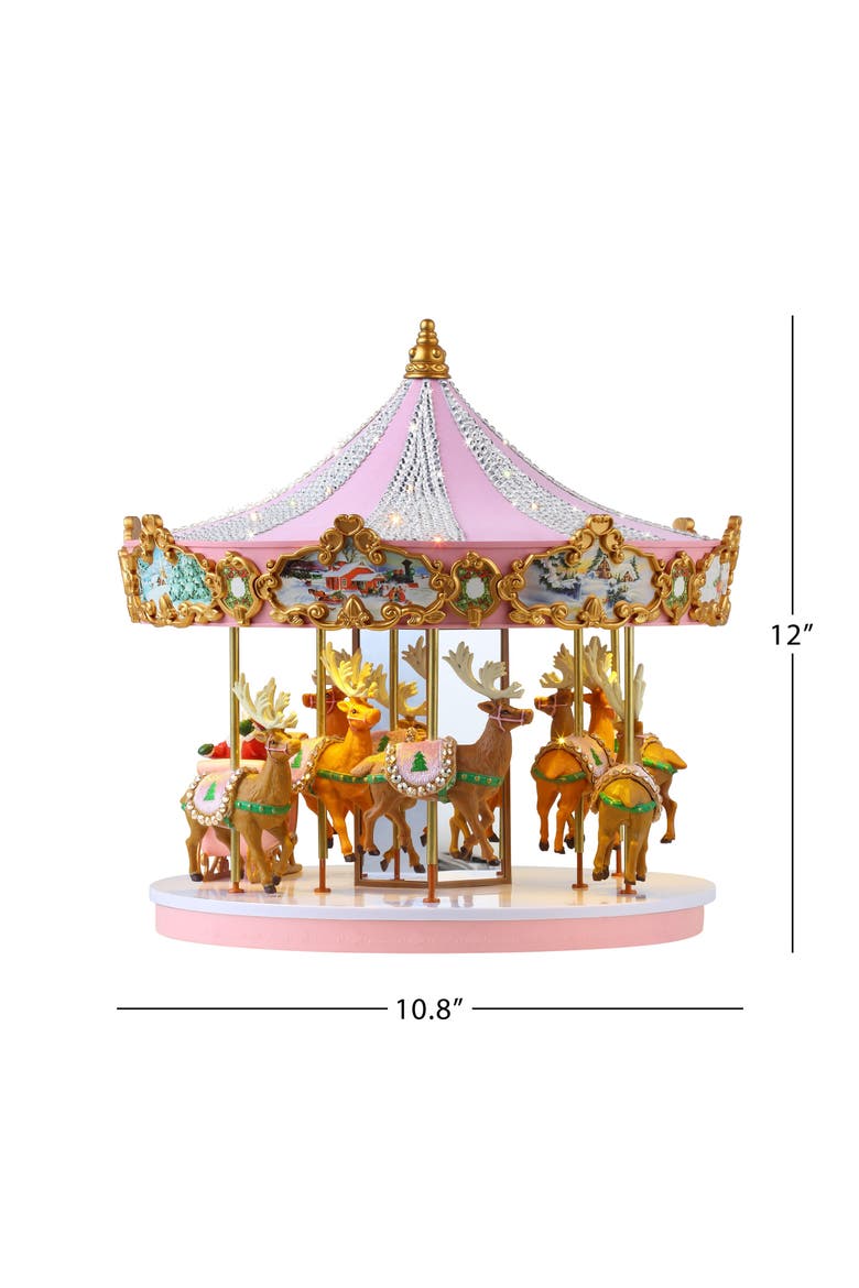 12 in. Animated & Musical Pink Crystal Carousel, Alternate, color, Pink