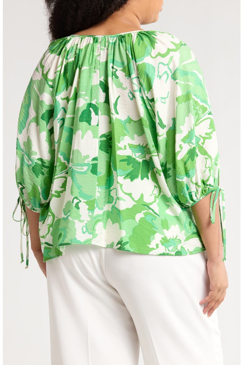 Floral Tie Keyhole Balloon Sleeve Top, Alternate, color, GREEN