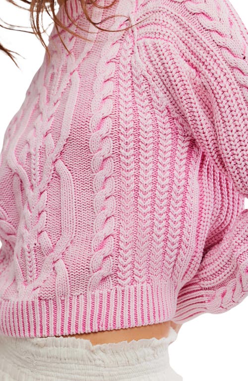 Free People Frankie Cable Cotton Sweater In Pink