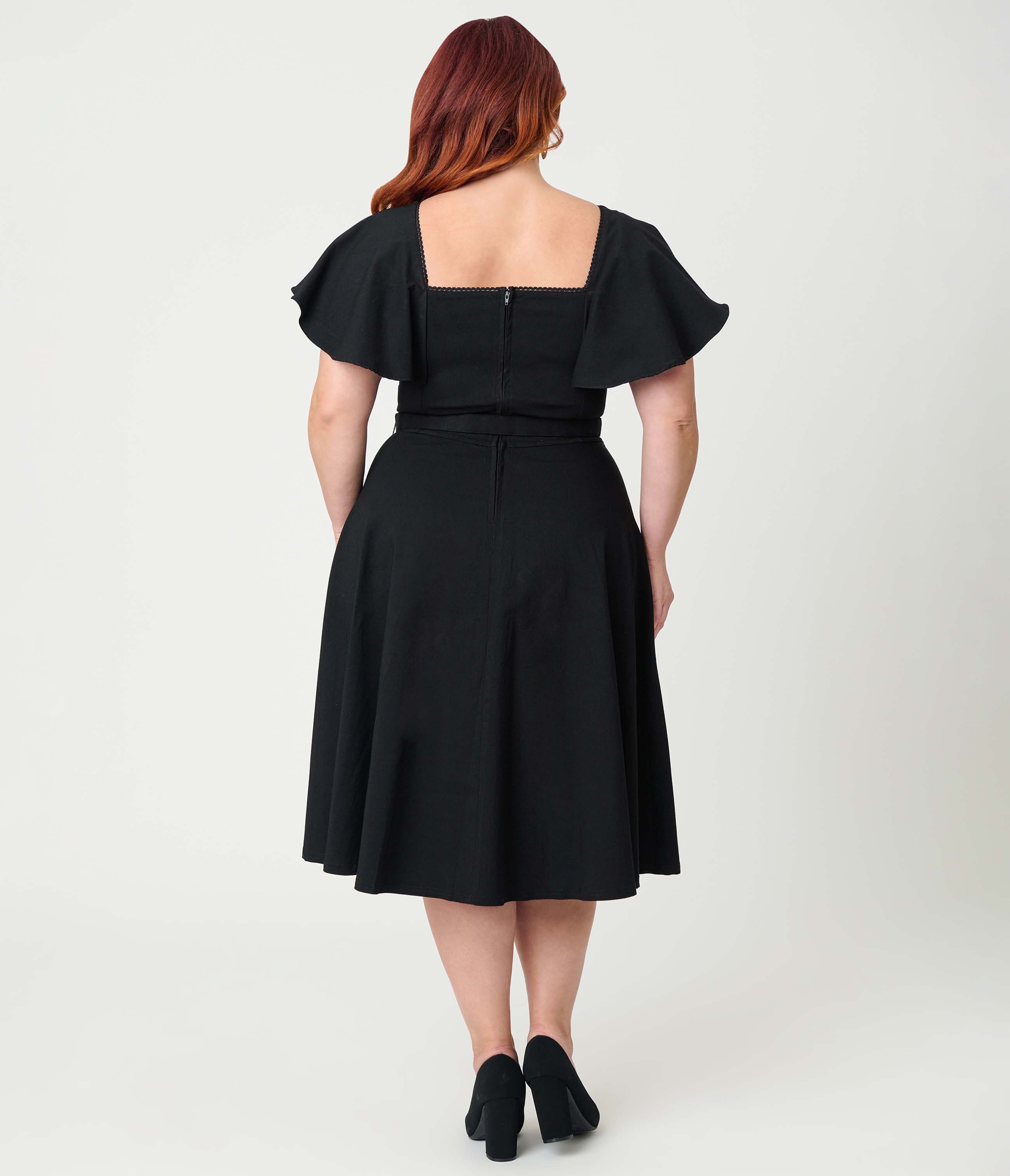 Plus Size Flutter Sleeve Belted Swing Dress - image 2