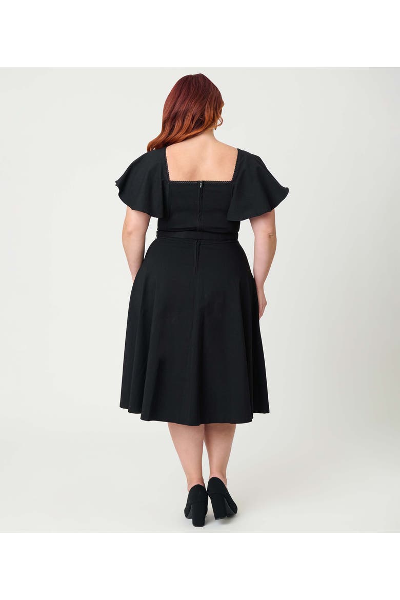 Plus Size Flutter Sleeve Belted Swing Dress, Alternate, color, Solid Black