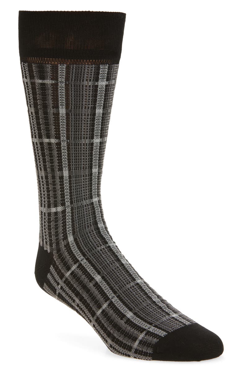 Thom Browne Plaid Jacquard Cotton Blend Socks, Main, color, Black
