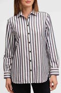 Foxcroft Rainbow Stripe Relaxed Fit Cotton Blend Button-Up Shirt