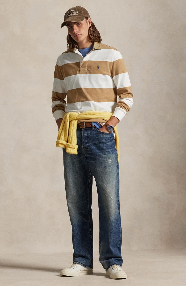 Polo Ralph Lauren Classic Fit Khaki Collar Rugby Shirt, Alternate, color, Cafe Tan/ Trophy Cream