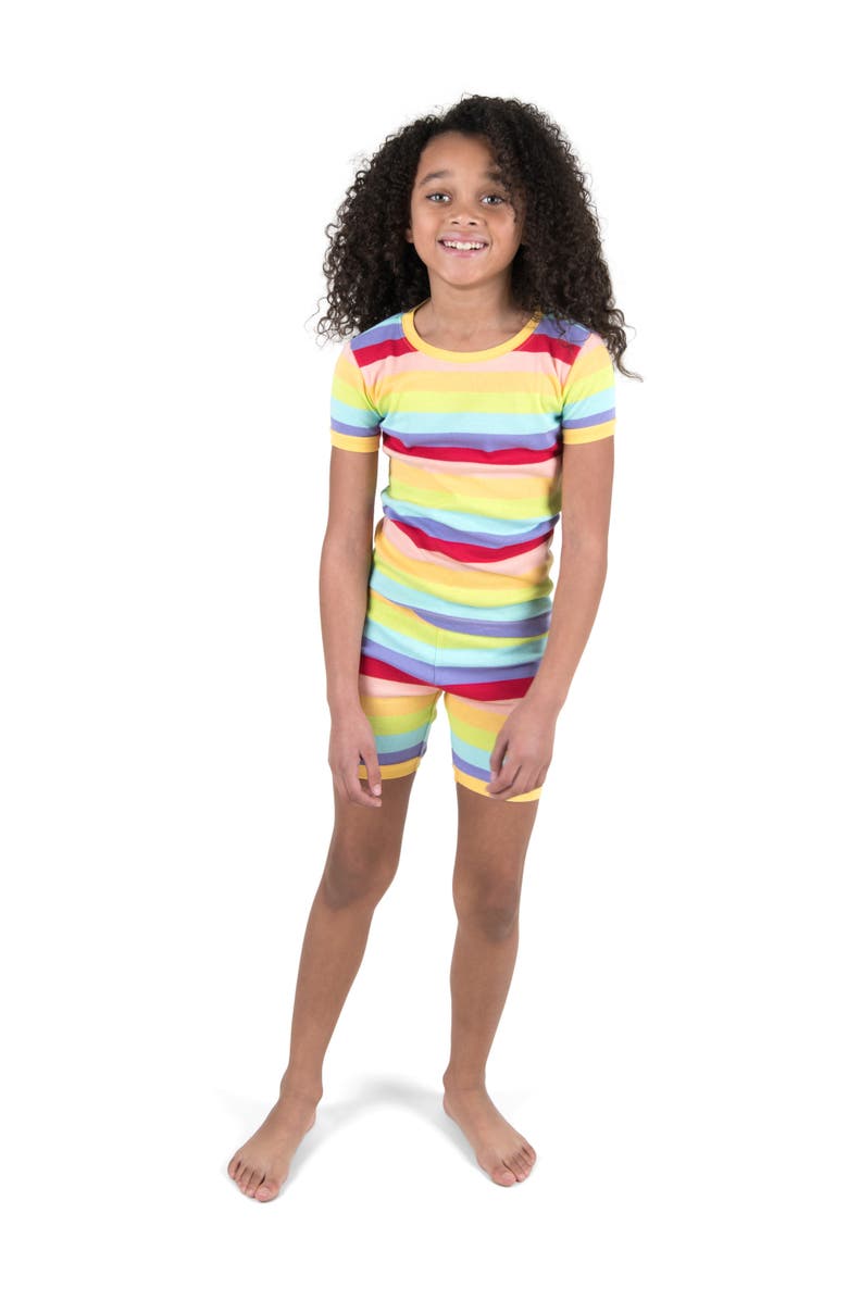 Leveret Kids Short Sleeve Cotton Striped Matching Family Pajamas, Main, color, Colorful Girls