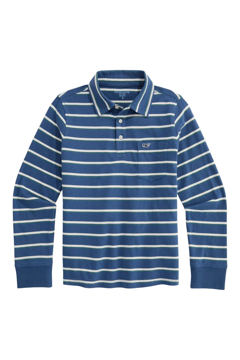 Kids' Surf Stripe Long Sleeve Polo, Main, color, MOONSHINE