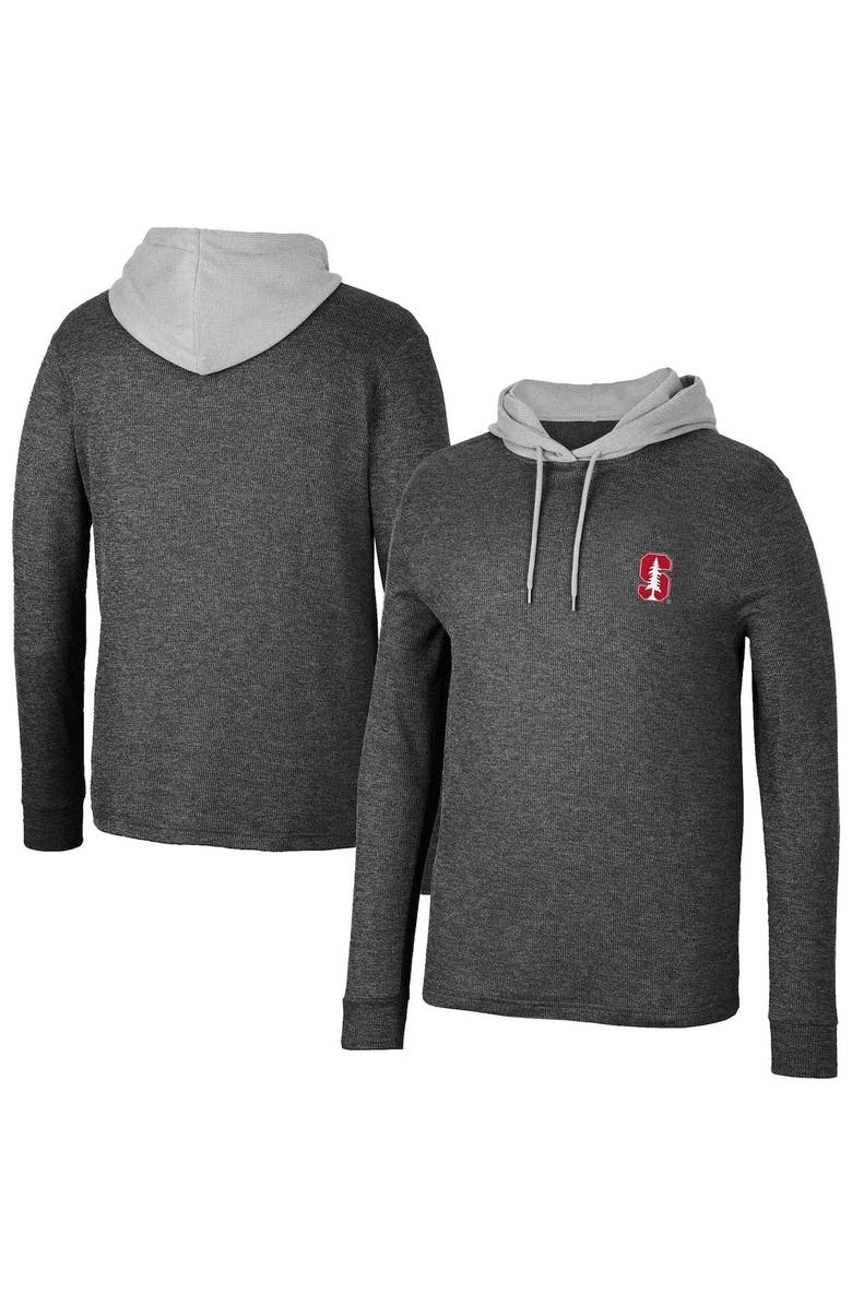 COLOSSEUM Men's Colosseum Black Stanford Cardinal Ballot Waffle-Knit Thermal Long Sleeve Hoodie T-Shirt, Main, color, 