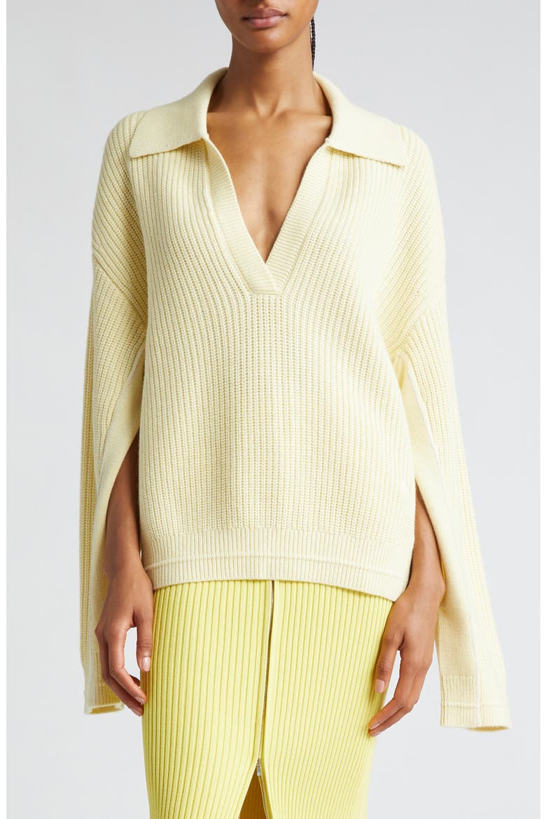 Split Sleeve Johnny Collar Recycled Cashmere & Organic Cotton Sweater, Main, color, LEMONADE