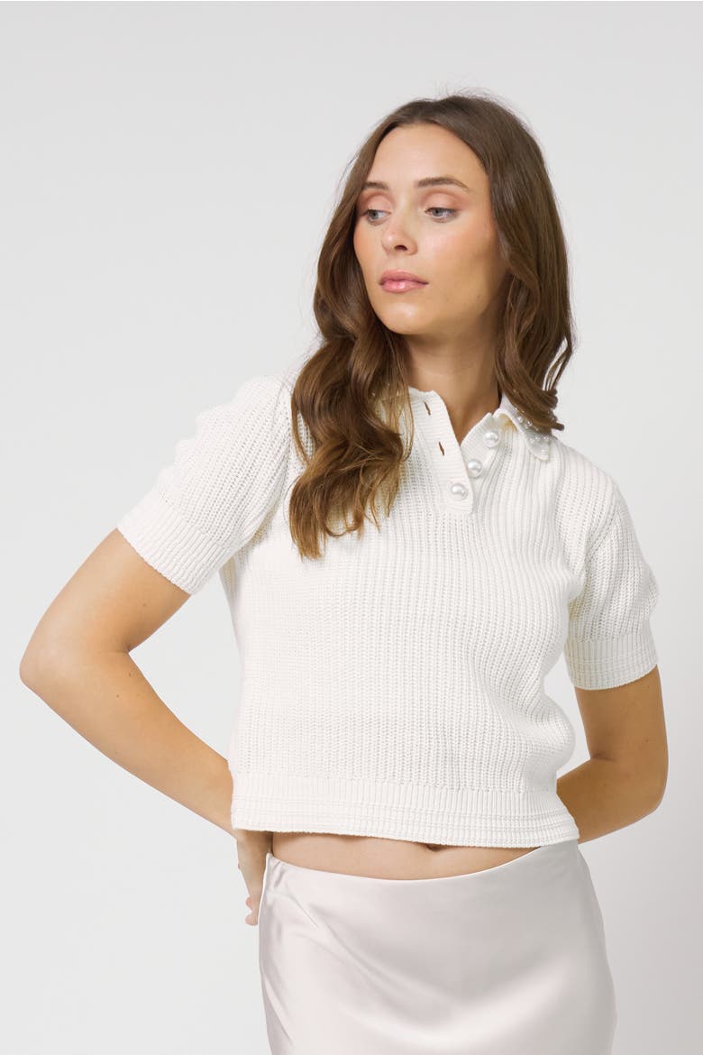 Charli Pearl Collared Polo, Alternate, color, IVORY