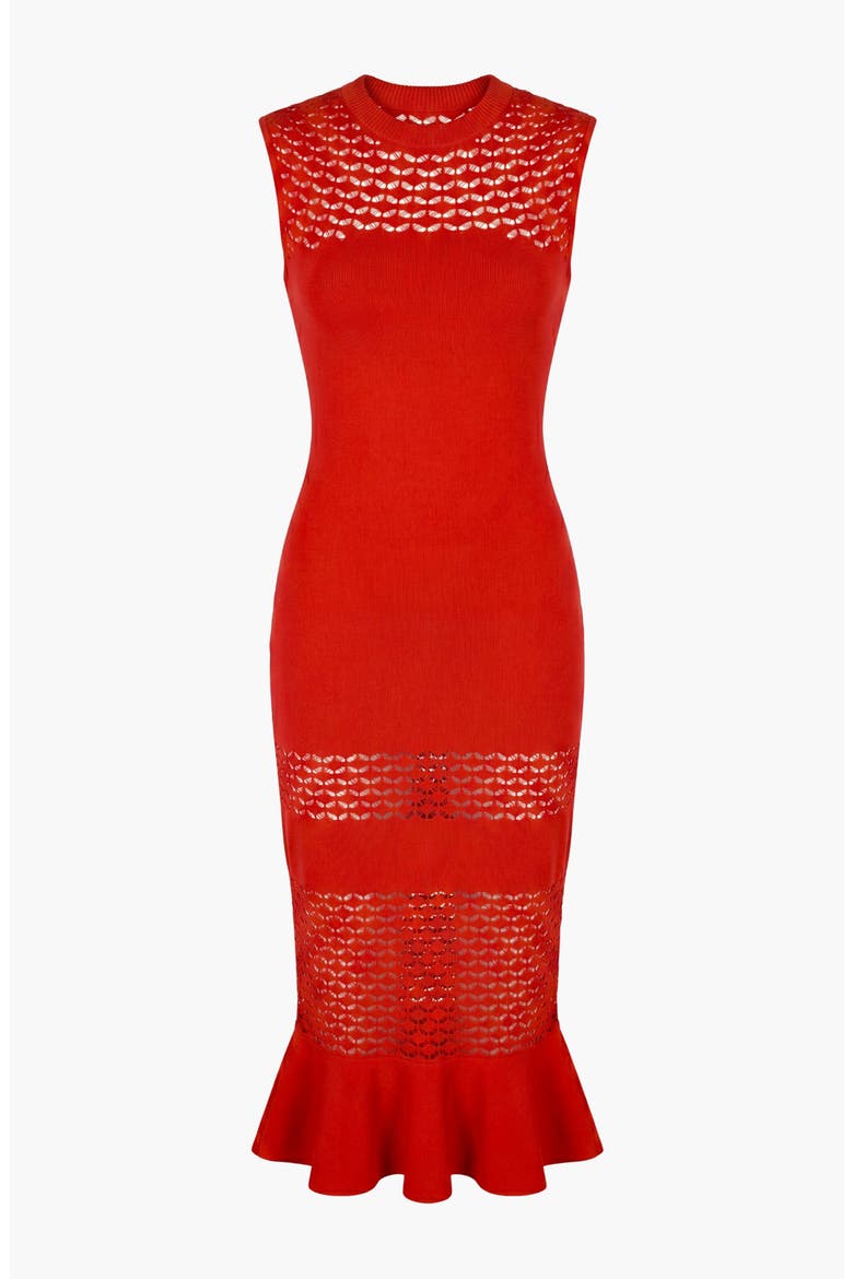Sleeveless Mesh Detail Knit Dress, Alternate, color, Red