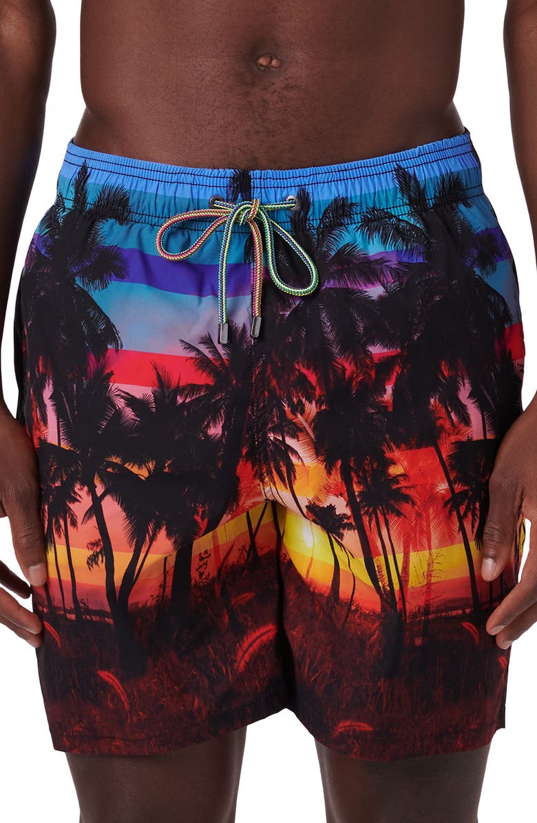 Bugatchi Cosmo Swim Trunks, Main, color, Tangerine