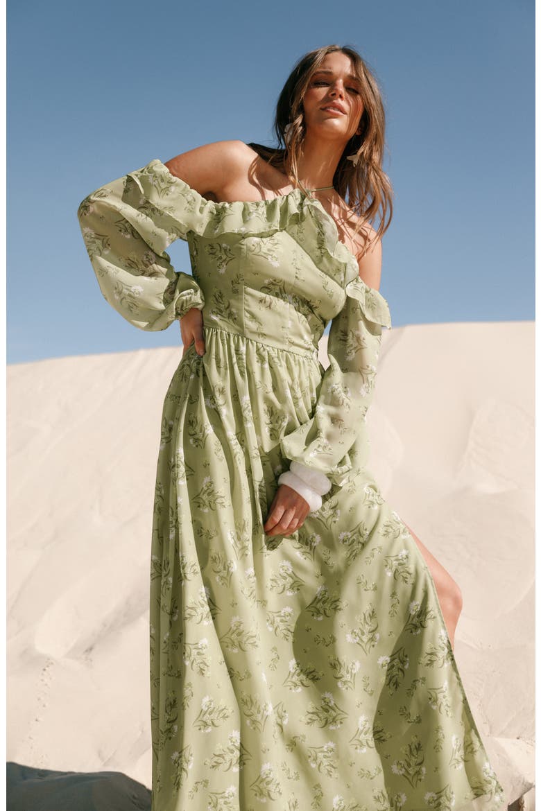 Alina Floral Cold Shoulder Long Sleeve Maxi Dress, Alternate, color, SAGE BOTANICA