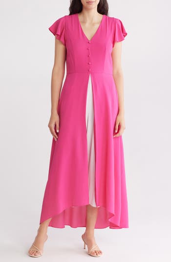Sandra Darren Short Sleeve Maxi Jumpsuit In Pink