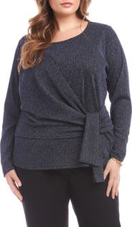 Karen Kane Metallic Knit Side Drape Long Sleeve Top