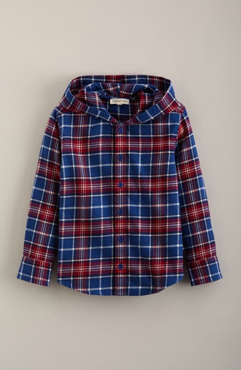 Kids' Hooded Plaid Button-Up Flannel Shirt