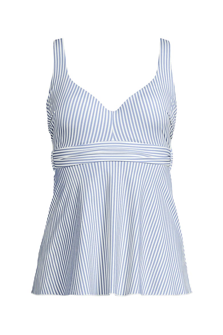 DD-Cup Sweetheart Belted Flutter Tankini, Alternate, color, Soft Cloud Blue Mini Stripe