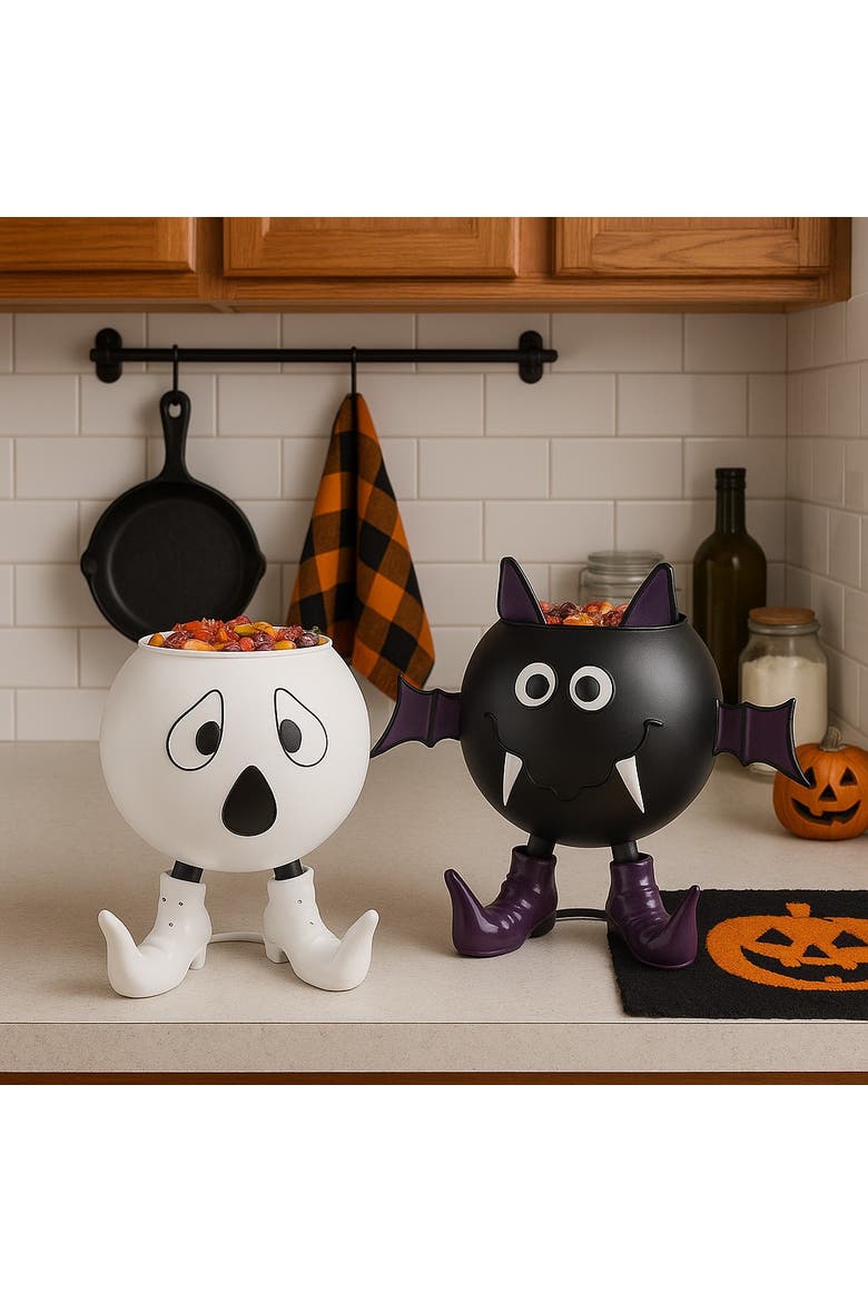Ghost w/ Heels Halloween Trick or Treat Candy Bowl Basket, Alternate, color, White