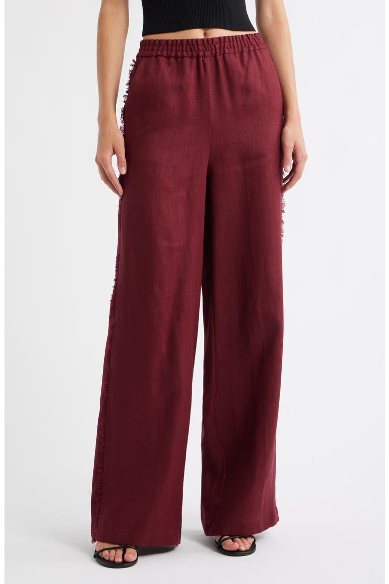 Tarida Frayed Linen Wide Leg Pants, Main, color, WINE