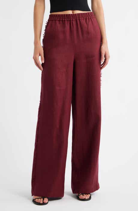 MANGO Tarida Frayed Linen Wide Leg Pants
